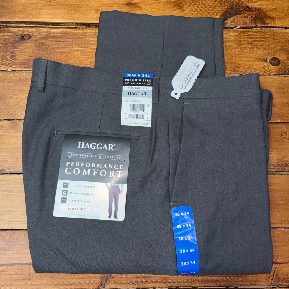 Haggar Men's Straight-Fit Dress Pants in Charcoal Gray